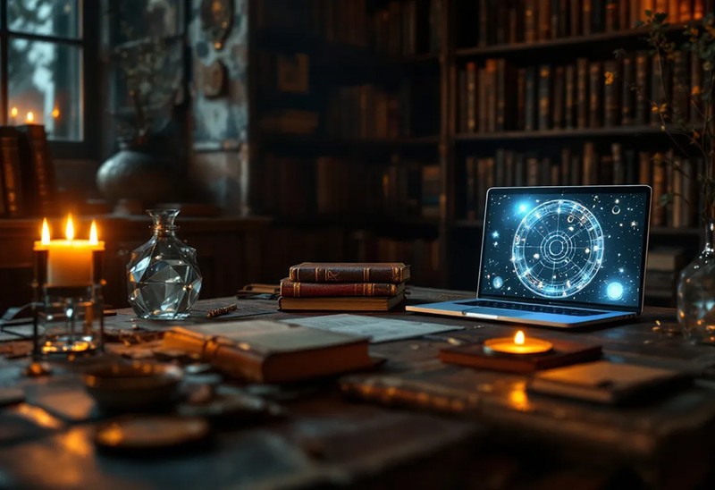 Professional astrology workspace with Hekate Astrology software